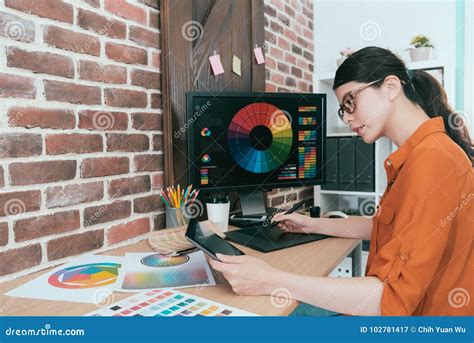Woman Office Worker Doing Graphic Design Work Stock Image Image Of