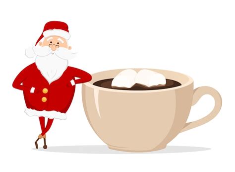 Premium Vector Santa Claus And Cup Of Coffee With Marshmallow