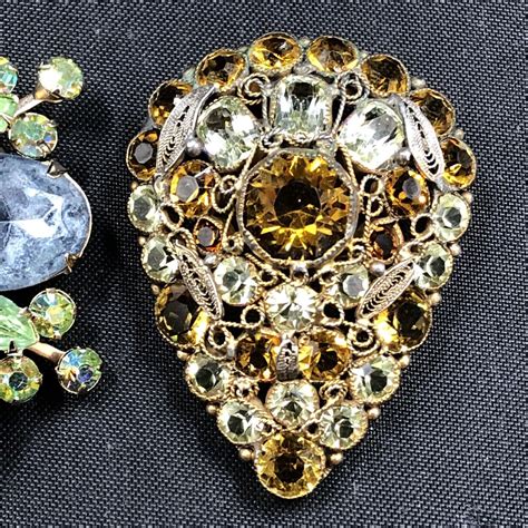 Lot Of 2 Vintage Rhinestone Brooches Various Colors For Wear Or Resale