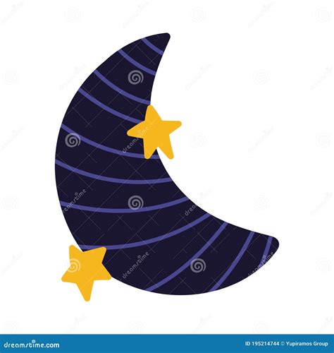 Black Half Moon With Stars And Stripes Isolated Icon Stock Vector