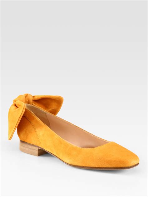 Lyst Carven Suede Bow Ballet Flats In Yellow