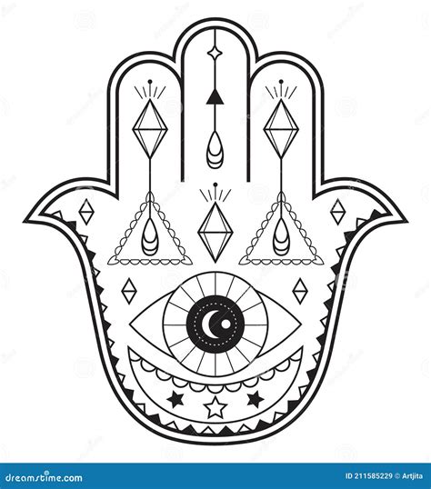 Hamsa Hand Vector With Mystical Esoteric Symbols Like Pyramid Evil