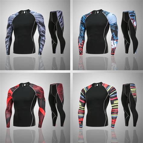 best new mens mma compression set running tights workout fitness training tracksuit long sleeves