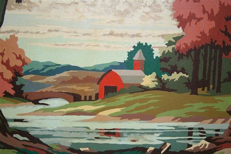 Vintage Large Paint By Number Red Barn Country Landscape Etsy