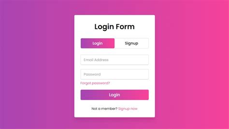 Animated Login Signup Form Design Using HTML CSS JavaScript
