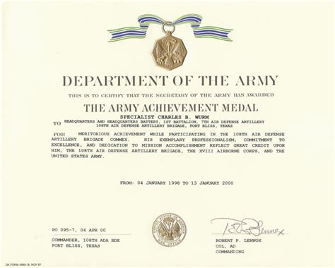 The Terrific Army Achievement Medal Certificate Template States