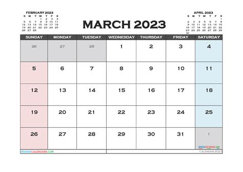 March Calendar 2023 Template