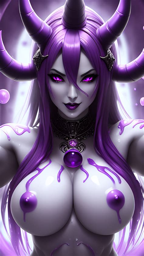 Rule 34 Ai G3n Ai Generated Big Breasts Demon Girl Purple Eyes Purple Hair Purple Nipples