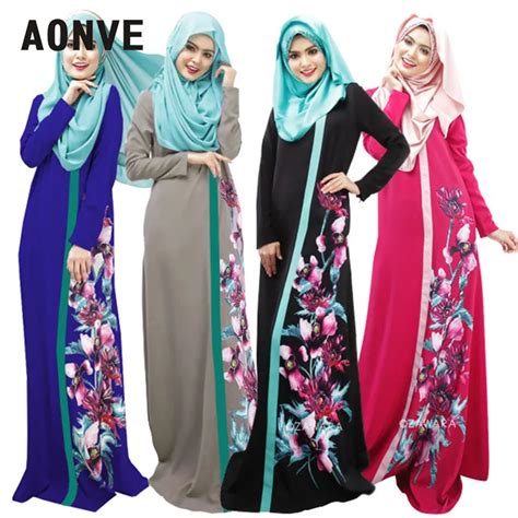 Aonve Black Abaya Elegent Long Dresses Uae Women Muslim Fashion Printed
