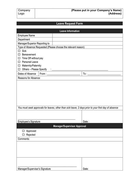 leave form sample   documents   word  excel