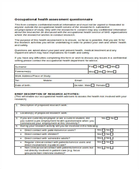 Free 39 Health Assessment Form Samples In Pdf Ms Word