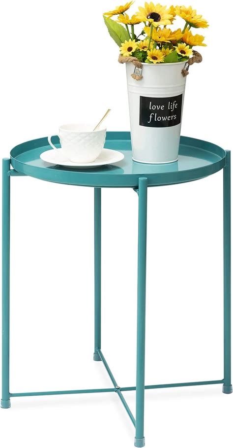 Danpinera Side Table Round Metal Outdoor Side Table Small