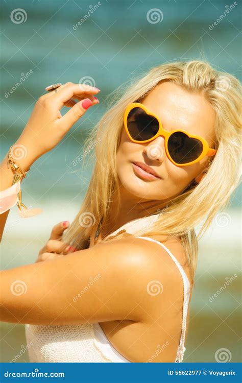 Beautiful Blonde Girl In Sunglasses Outdoor Stock Image Image Of Coast Enjoy 56622977