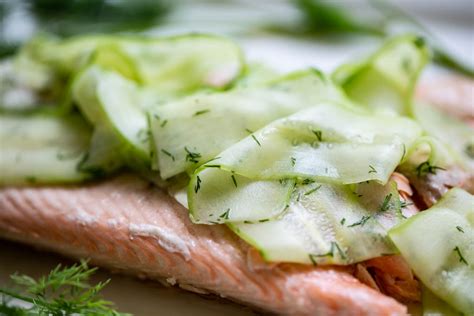 Poached Salmon With Cucumber Ribbon Salmon At Home With Vicki Bensinger