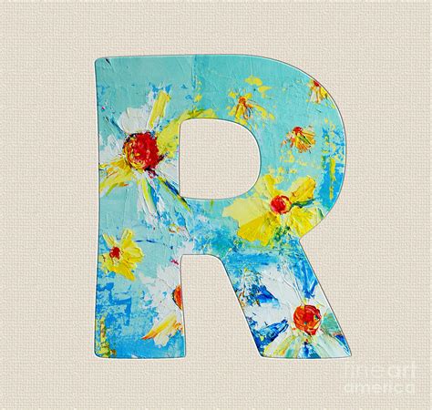 Letter R Roman Alphabet A Floral Expression Typography Art Painting
