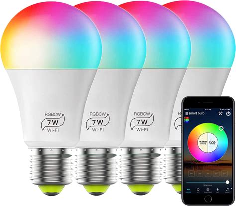 Smart Wifi Bulb No Hub Required Dimmable Multicolor E26 A19 7w 60w