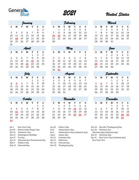 2021 Calendar Printable With Holidays Usa This Template Is Available