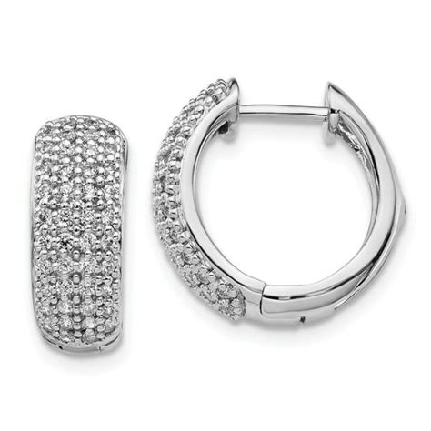 14k 14kt White Gold Diamond Hinged Hoop Earrings 15 Mm Ebay