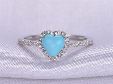 Turquoise Ring 6mm Heart Shaped Turquoise Engagement Ring 14k