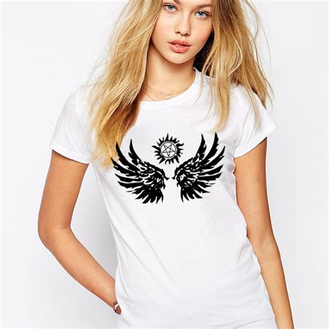 Handmade T Shirts Women Supernatural Wings Woman T Shirt Cotton O Neck