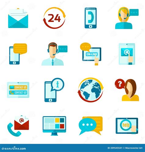 Contact Us Icons Set Stock Vector Illustration Of Chat 209545541