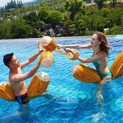 Swimline Log Flume Joust Action Pool Inflatable Set In Inflatable Pool Jousting