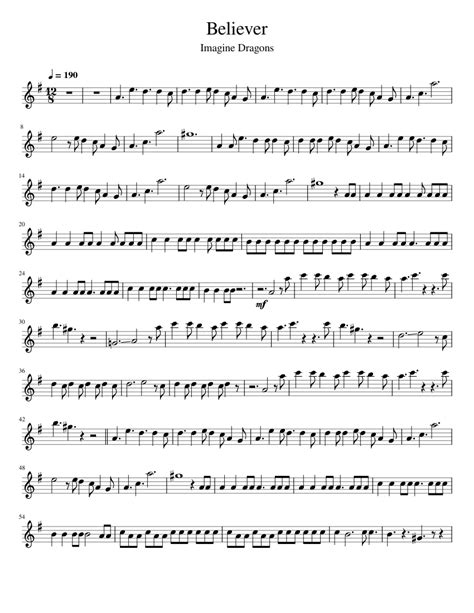 Believer Imagine Dragons Sheet Music For Violin Solo