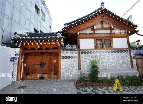 Traditional Korean Houses At The Bukchon Hanok Village In Seoul Korea