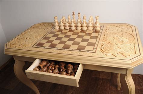 Carved Chess Table Walnut Wooden Chess Board Set Modern Etsy