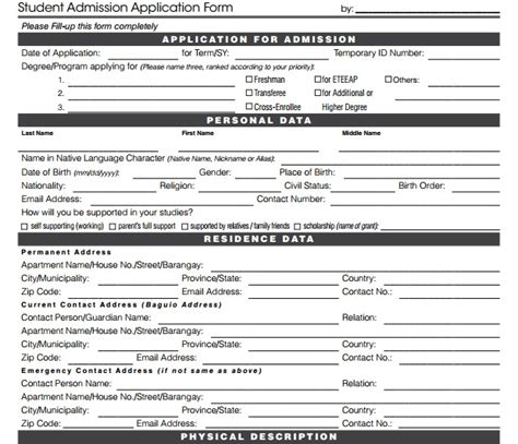 student application form templates