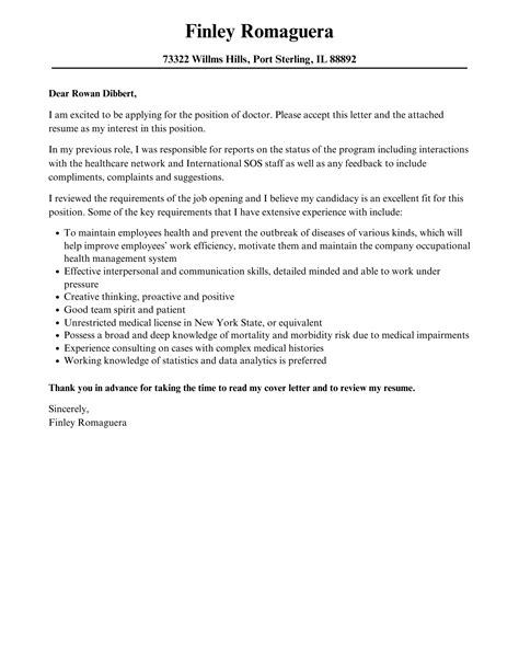 Doctor Cover Letter Examples Healthcare Cover Letter