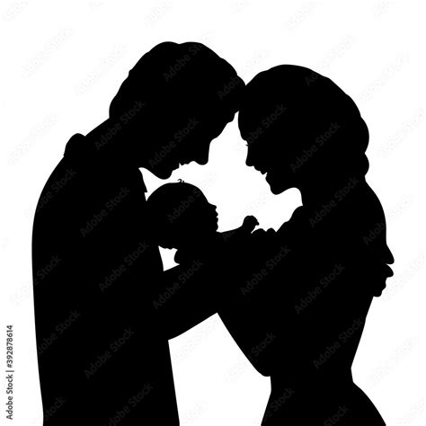 Silhouettes Happy Parents Father And Mother Holding Newborn Baby