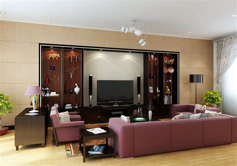 Living Hall With Wall Showcase 3d Model Max Cgtradercom House Hall