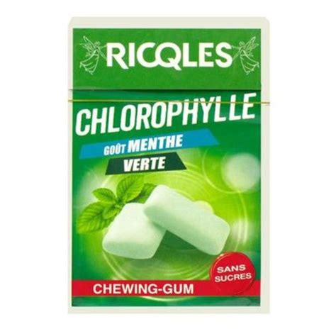 Chewing gum dans un étui porte feuille raffiné et moderne, une mâche souple et tendre au goût chlorophylle et de menthe verte et sans sucre. Chlorophylle chewing-gum menthe verte 29g - ricqles ...