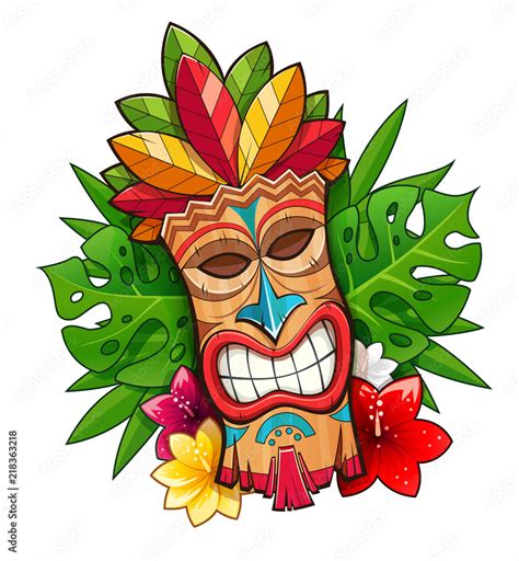 Tiki Tribal Wooden Mask Hawaiian Traditional Character Hawaii Stock Vector Adobe Stock
