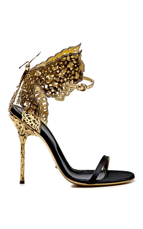 Lyst Sergio Rossi Butterfly Cutout Satin And Metallic Leather Sandals In Metallic