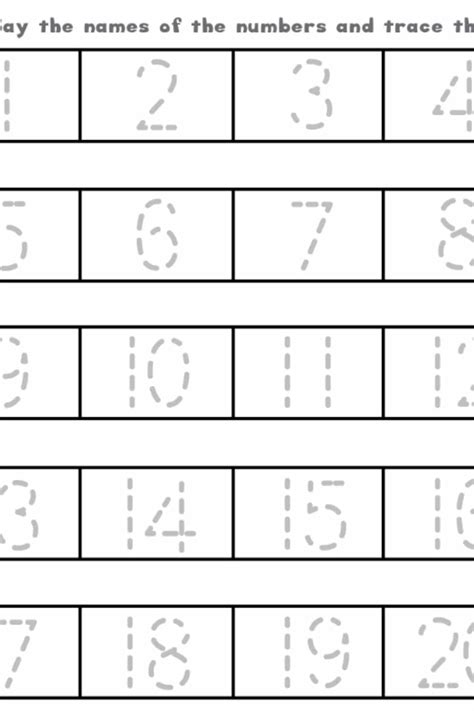 Tracing Numbers 1-20 Worksheets Kindergarten