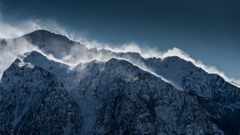 Clouds Over Snow Mountain Range Cliff 4k Wallpaper 4k