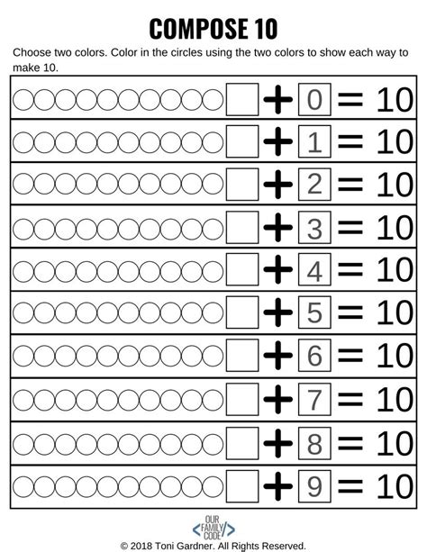 Compose And Decompose Numbers To 10 Worksheets