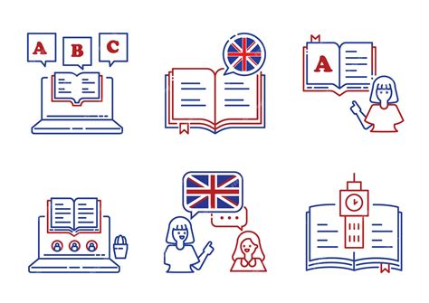 Premium Vector English Language Learning Line Icon Design With Book