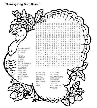 Difficult Thanksgiving Word Search