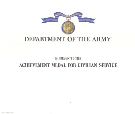 Army Civilian Service Achievement Award Medal Certificate