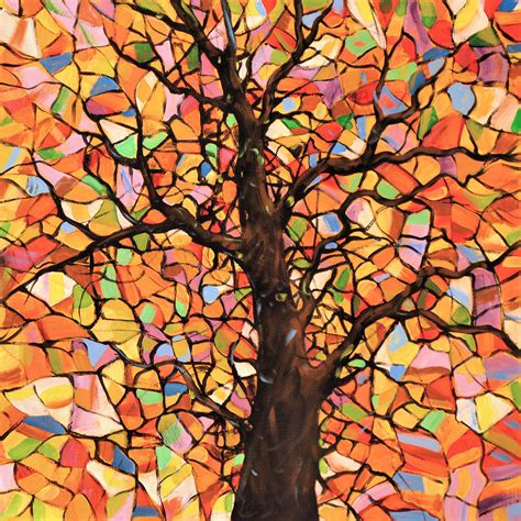 Original Abstract Tree Landscape Painting Stained Glass Tree