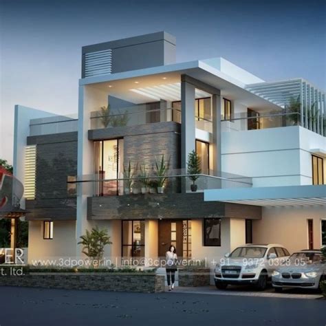 3d Ultra Modern Bungalow Exterior Day Rendering And