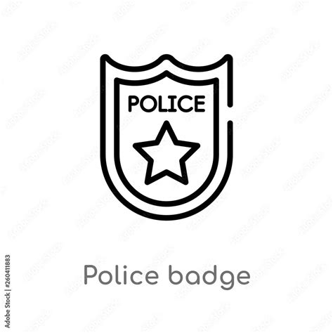 Outline Police Badge Vector Icon Isolated Black Simple Line Element