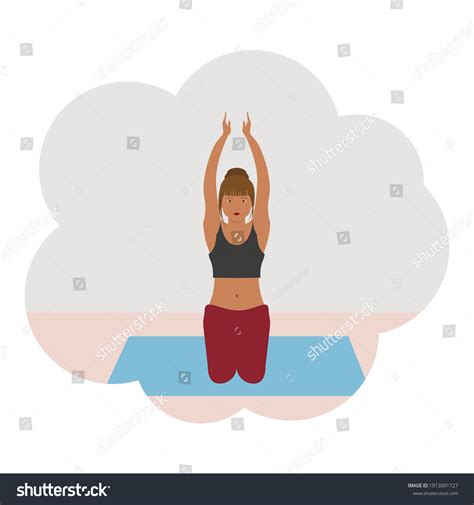 Woman Doing Yoga Position Kneeling Stock Vector Royalty Free 1913091727