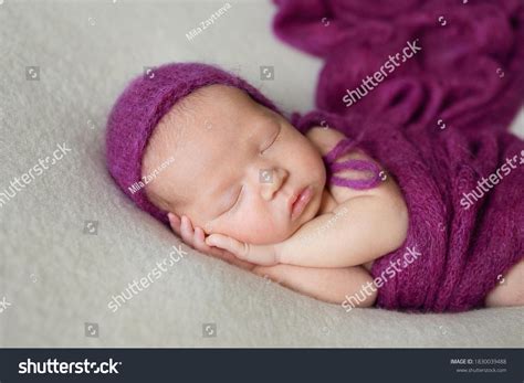 Cute Newborn Baby Girl Sleeping Newborn Stock Photo 1830039488