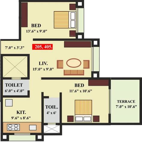 840 Sq Ft 2 Bhk Floor Plan Image Panvelkar Group Lotus Available For