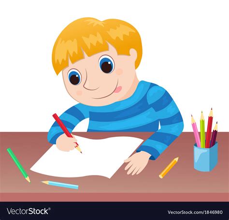 Boy Draws At A Table Royalty Free Vector Image