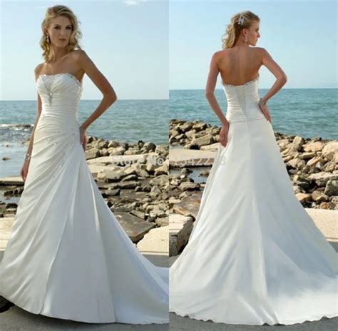 A Line New Style Ivory White Satin Wedding Dress Modest Strapless